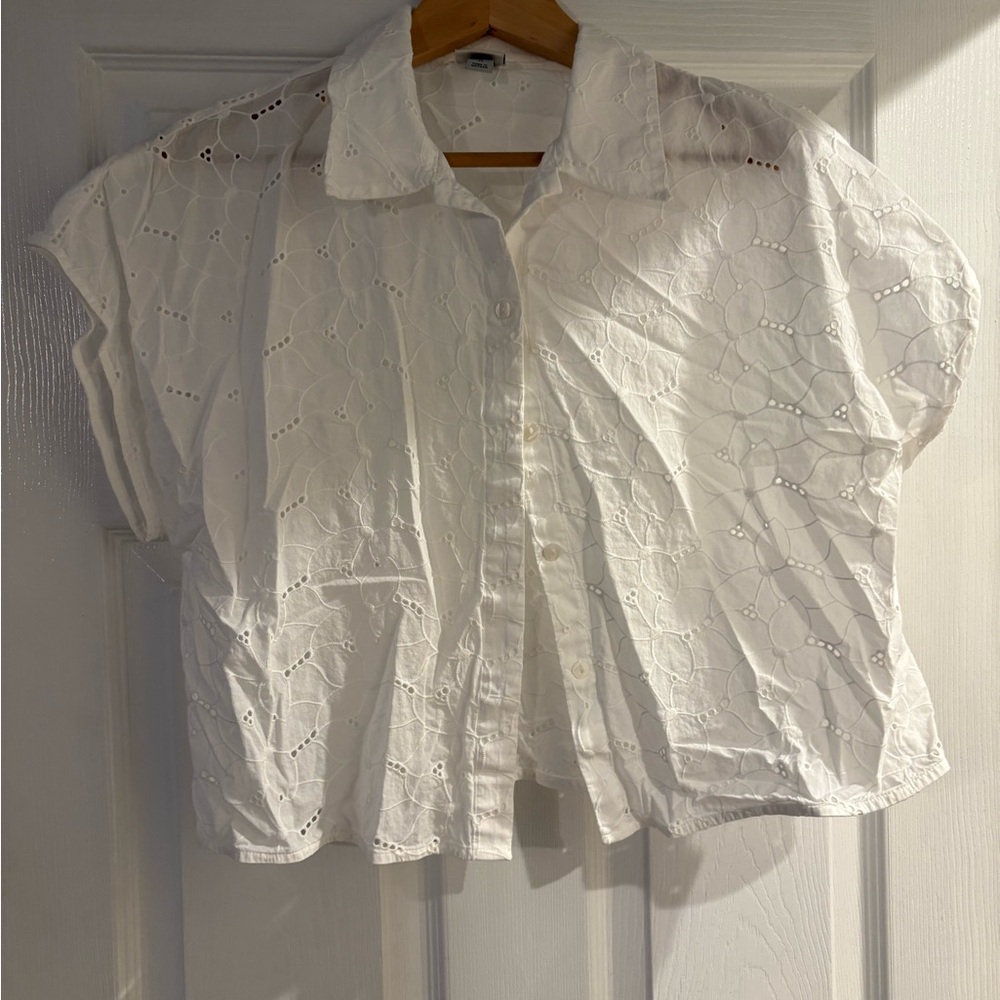 White Eyelet Button-Up Blouse